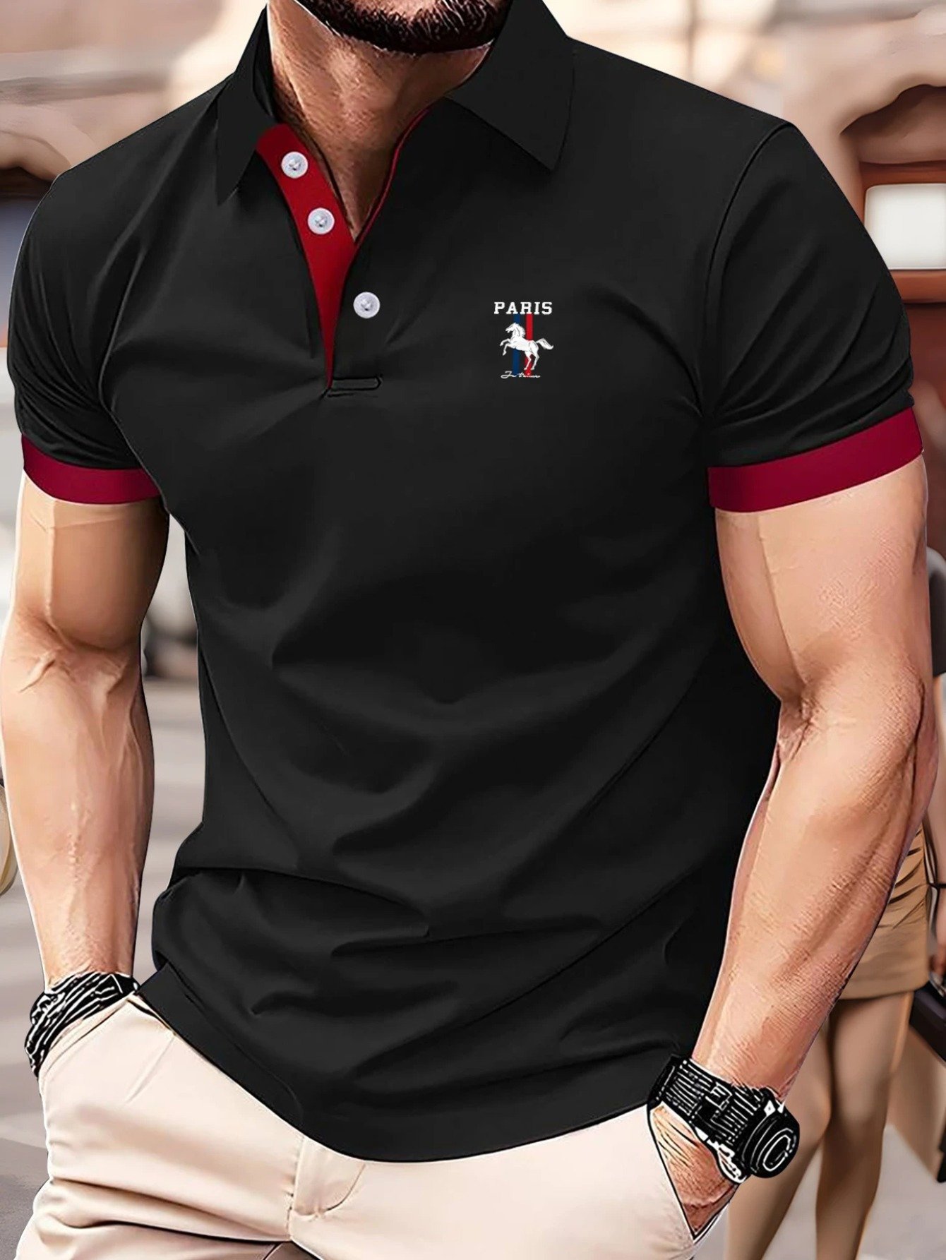 Camisa polo ejecutivo casual a rayas Button de manga corta para hombre