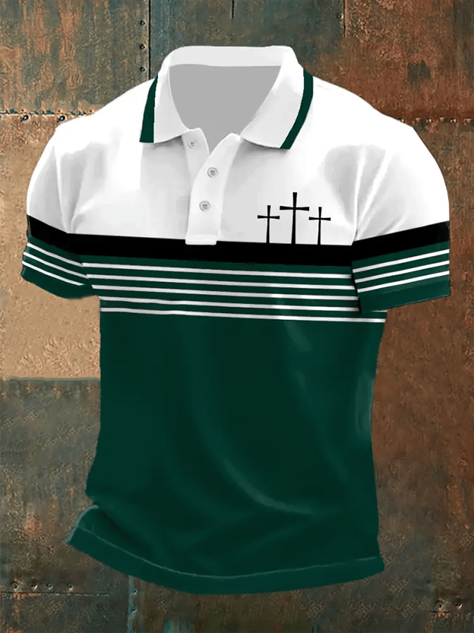 Camisa polo retro Faith casual estampado para hombre