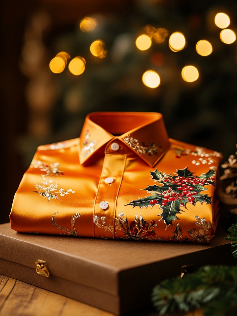 Camisa ejecutivo Holly Christmas de manga larga para hombre