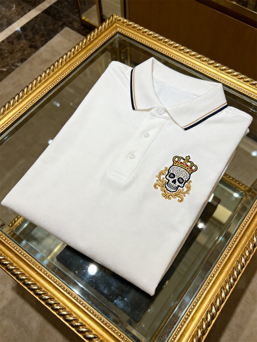 Camisa polo vintage ejecutivo Skull de manga larga para hombre