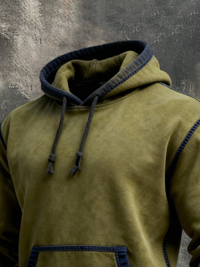 Sudadera retro Stitching Contrast Color Hooded para hombre