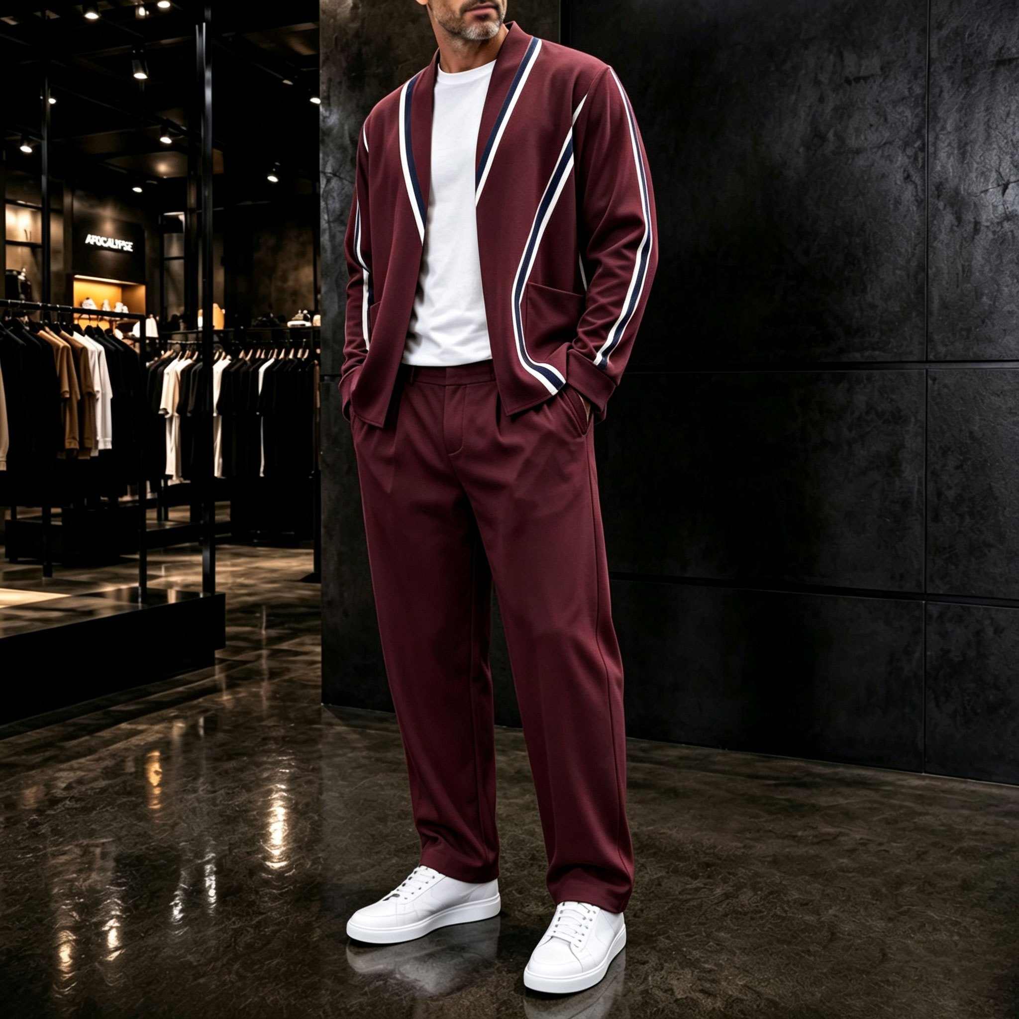 para hombre Checkered Cardigan and pantalón conjunto de dos piezas