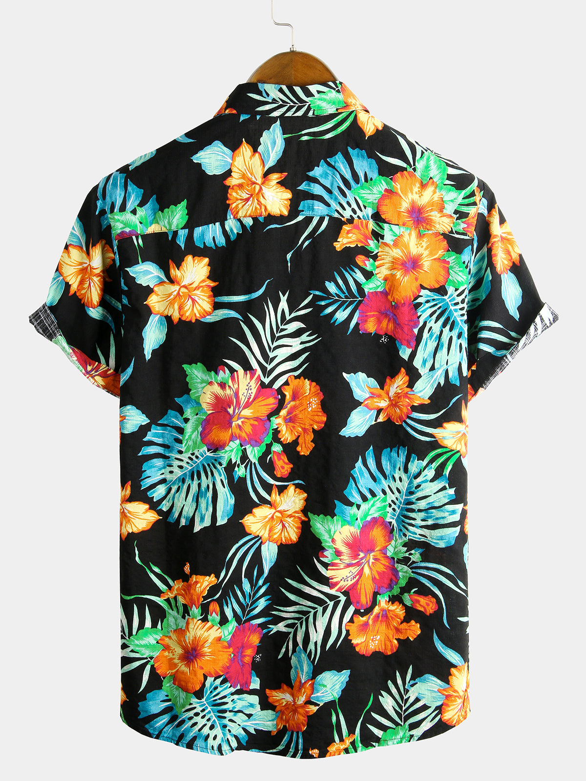 Camisa Flower Tropical Hawaii de algodón de manga corta para hombre