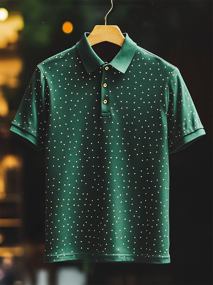 Camisa polo casual ejecutivo Polka Dot estampado Button de manga corta para hombre