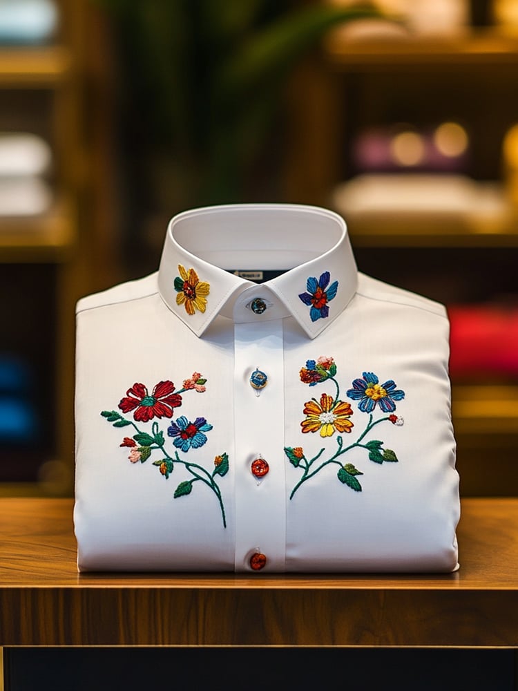 Camisa ejecutivo casual floral solapa de manga corta para hombre