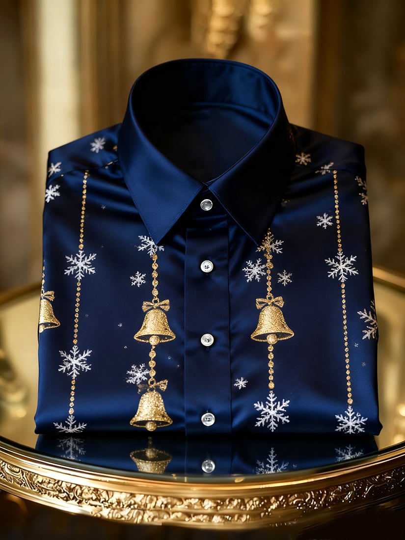 Camisa Christmas de manga larga con botones para hombre