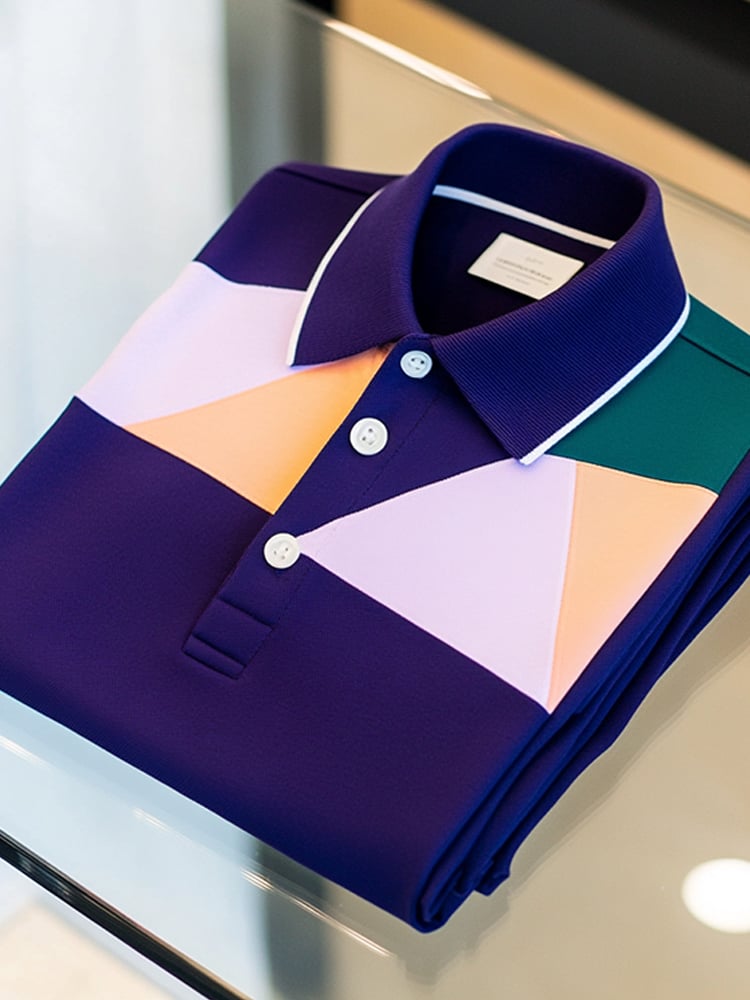 Camisa polo ejecutivo casual en bloques de color Button de manga corta para hombre