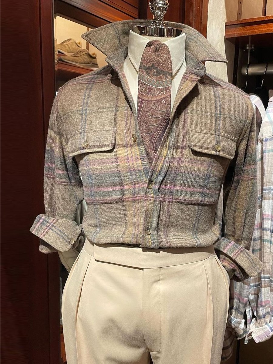 Camisa de lujo de algodón de lino a cuadros estampado de manga larga para hombre
