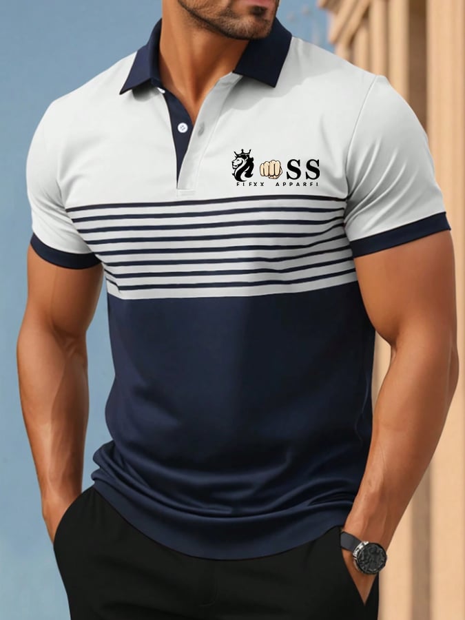 Casual retro ejecutivo Contrast Color Polo para hombre