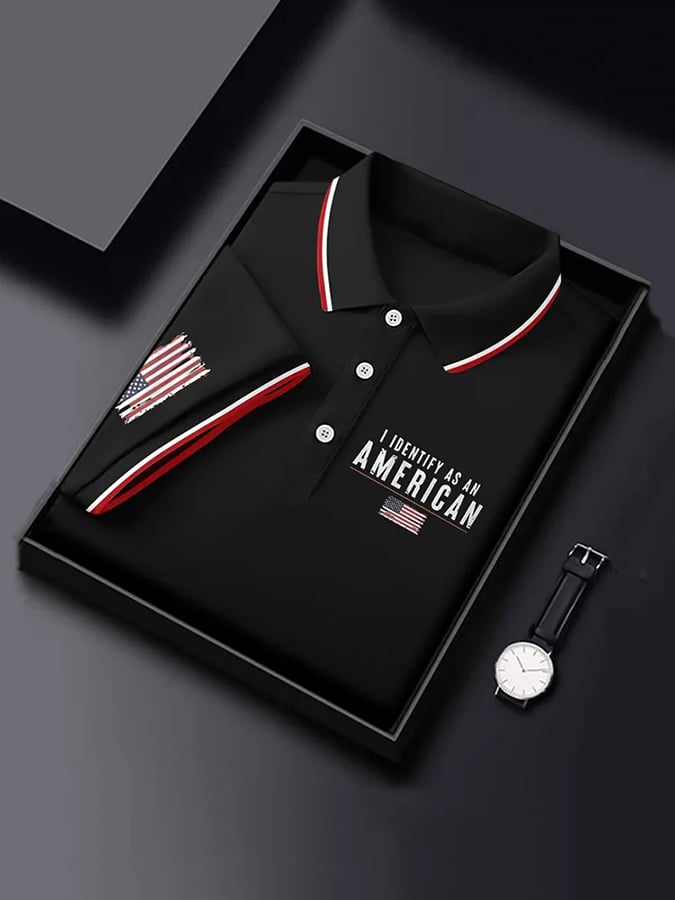 Camisa polo Independence Day retro Flag estampado para hombre
