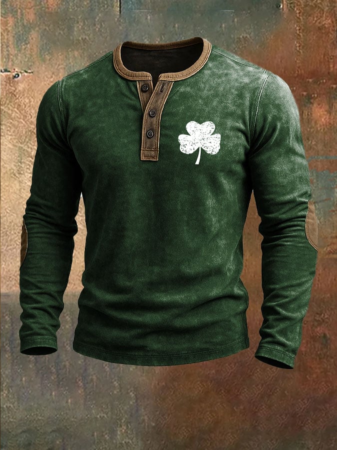 Camisa St. Patrick's Day estampado casual Henley para hombre