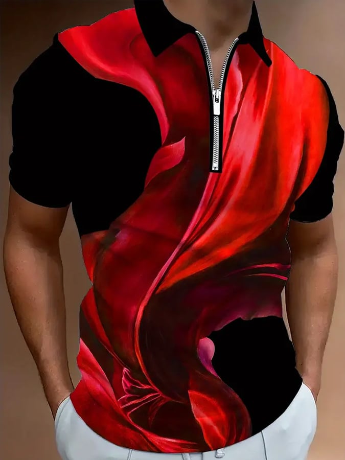 Camisa polo casual en bloques de color con cierre para hombre