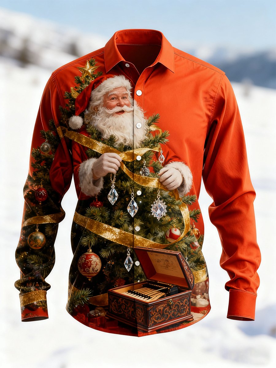 Camisa vintage Christmas Art de manga larga para hombre