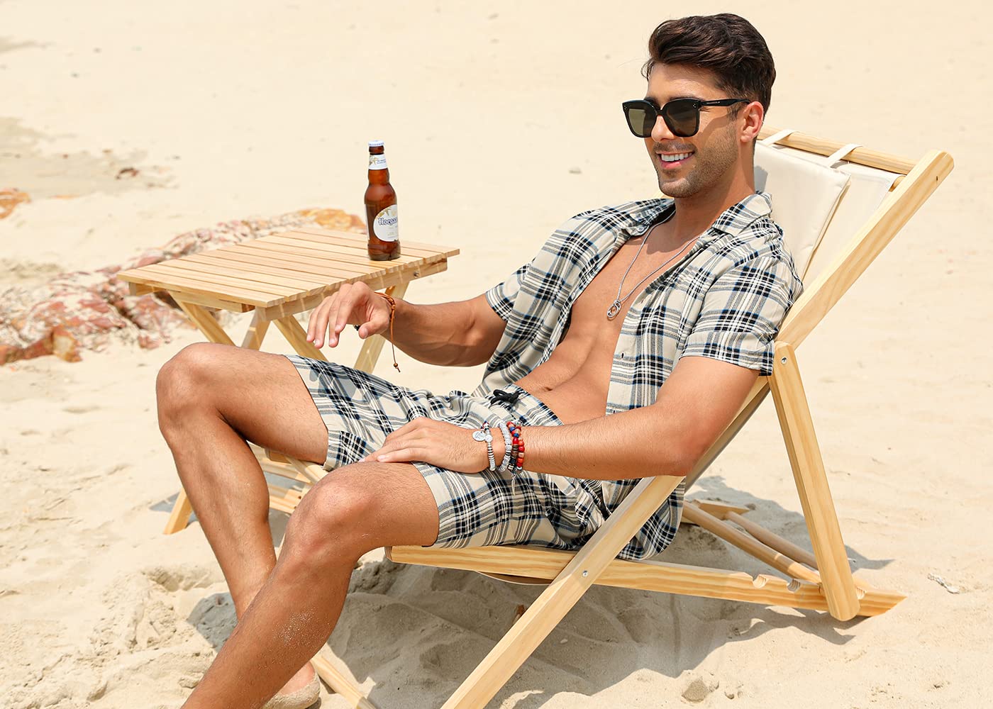 Camisa casual Apricot Vacation Style & shorts Set para hombre