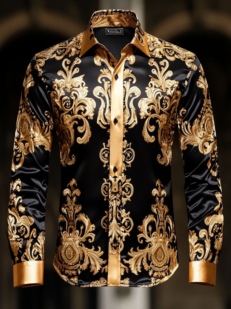 Camisa satén Luxe de manga larga con botones para hombre