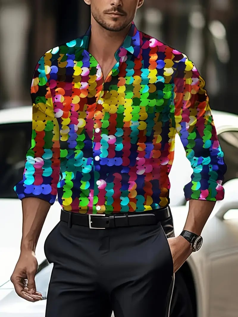Camisa Street Style ejecutivo casual estampado de manga larga para hombre