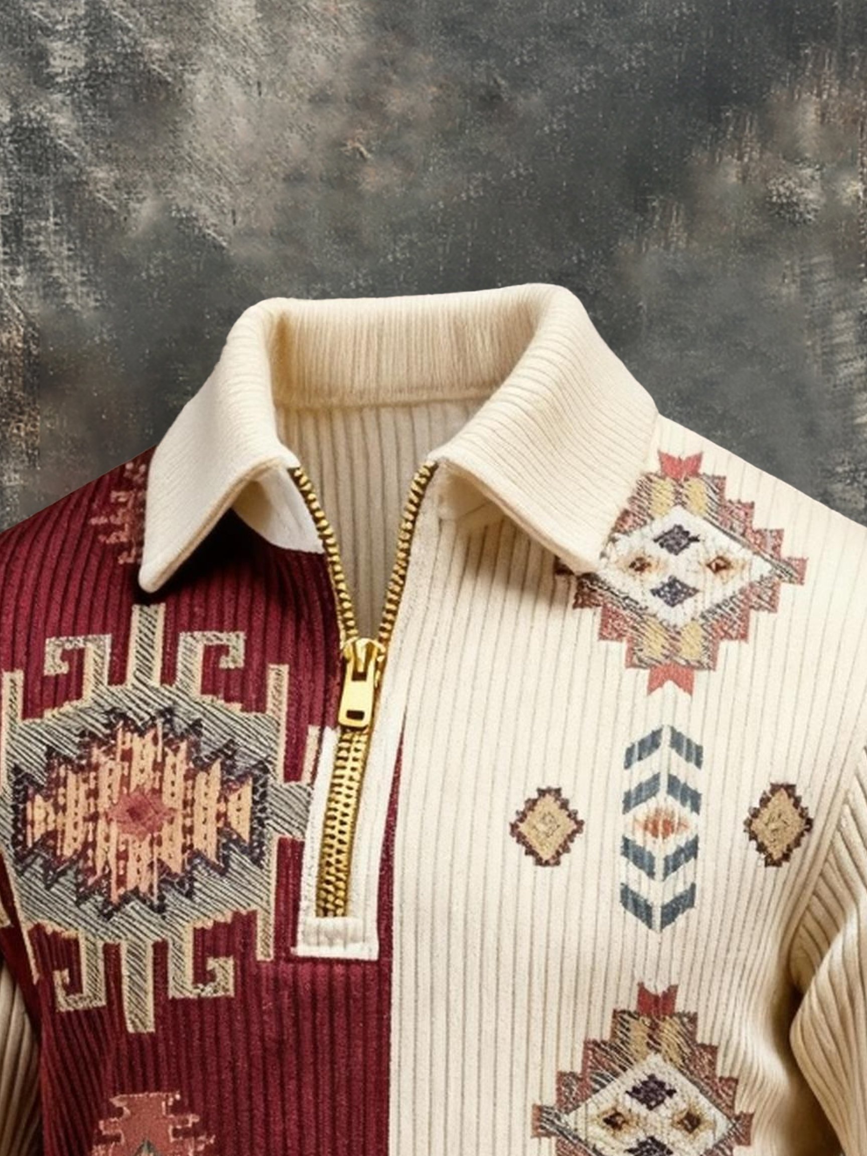 Sudadera vintage Color-Block estampado con cierre con gorrasucha para hombre