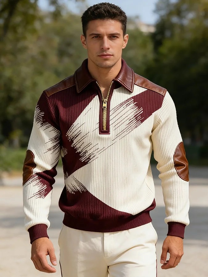 Sudadera retro en bloques de color estampado cierre para hombre