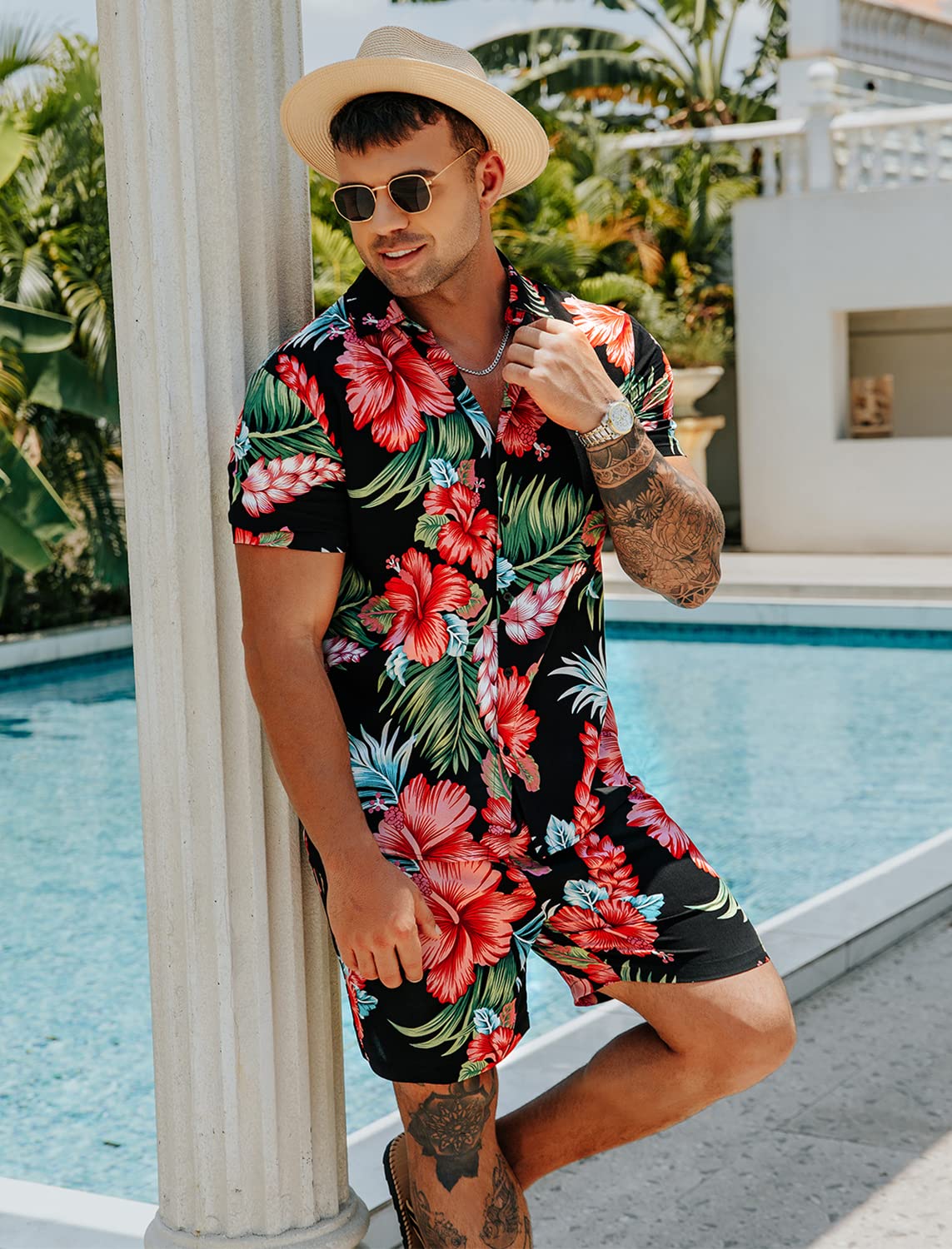 Camisa casual Apricot Vacation Style & shorts Set para hombre