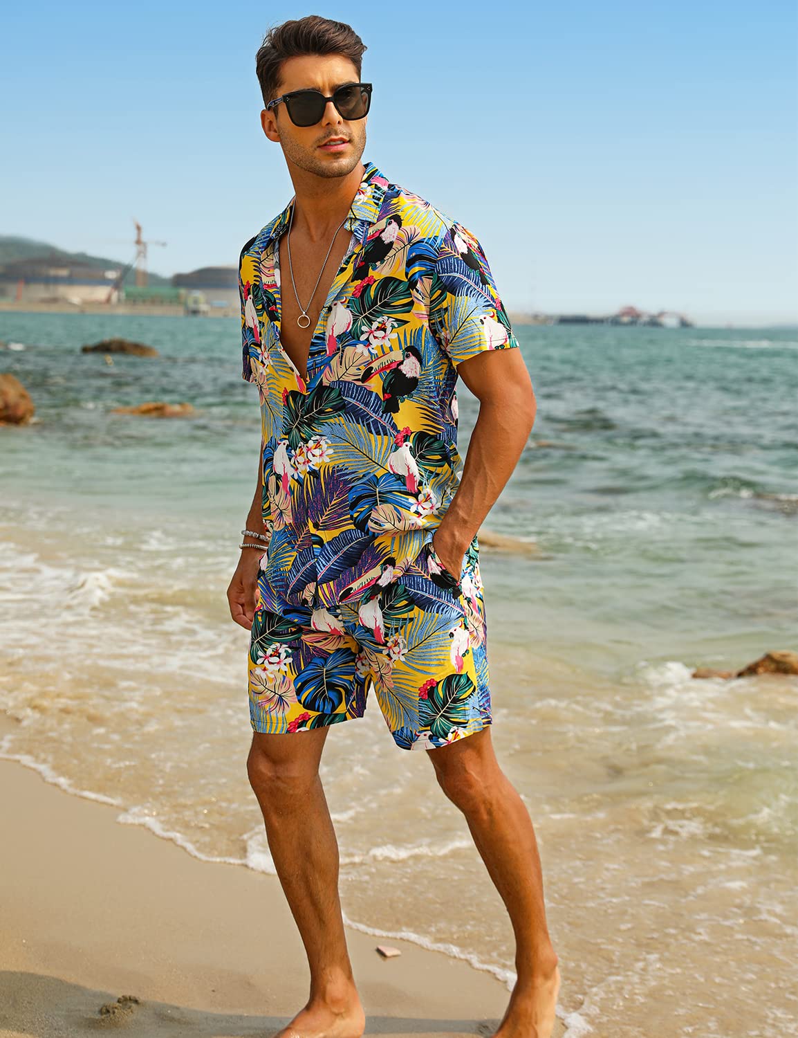 Camisa casual Apricot Vacation Style & shorts Set para hombre