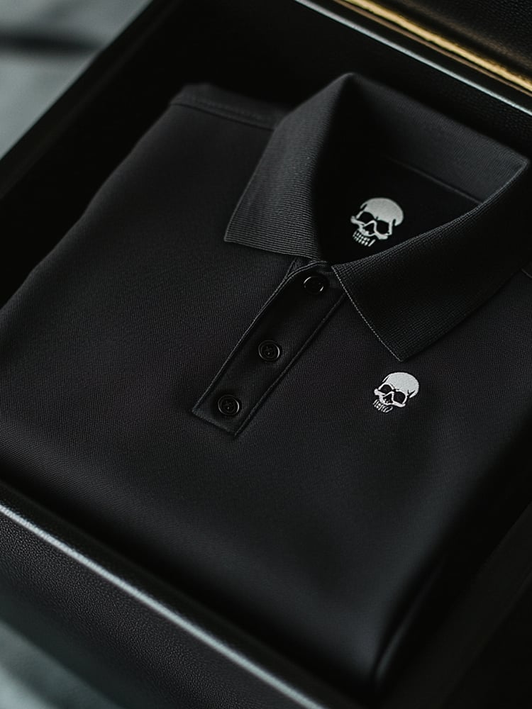 Camisa polo ejecutivo Black Skull estampado de manga corta para hombre