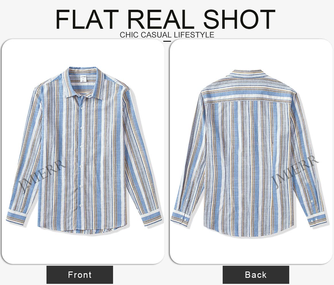 Camisa de vestir JMIERR de lino camisas casual de manga larga con botones a rayas para hombre