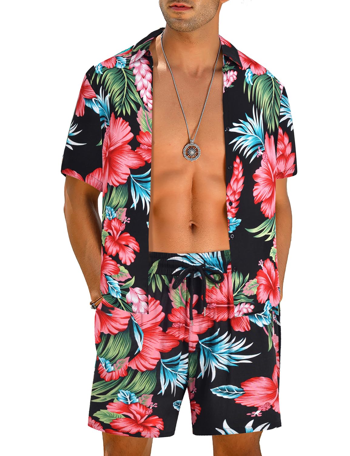 Camisa casual Apricot Vacation Style & shorts Set para hombre