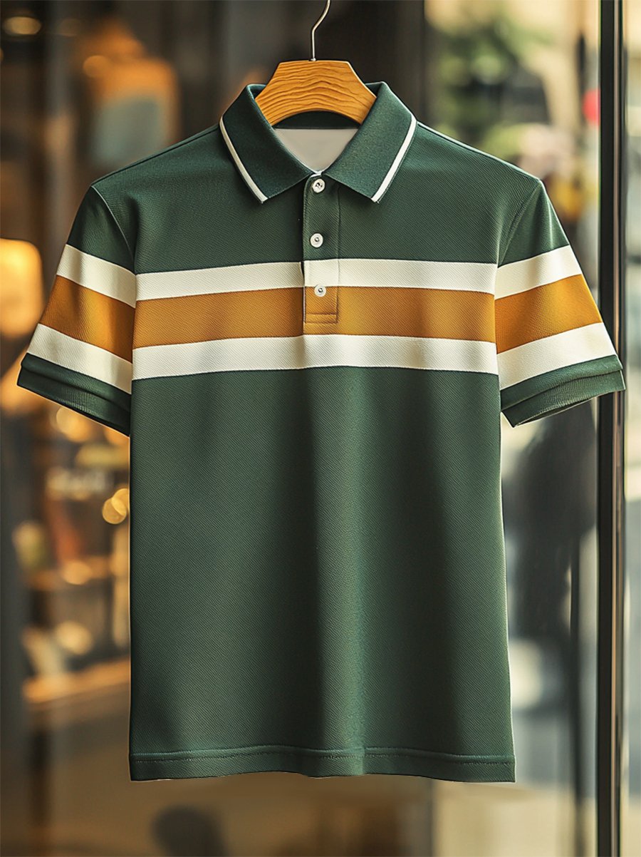 Camisa polo ejecutivo casual rayas estampado Button de manga corta para hombre