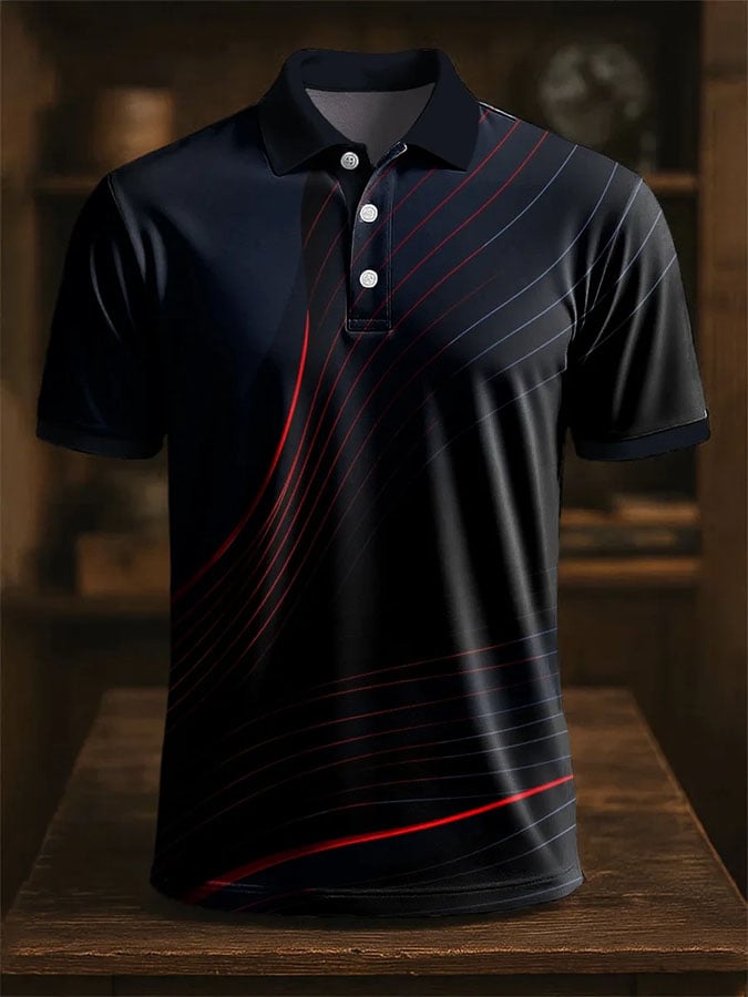 Camisa polo casual en bloques de color estampado de manga corta para hombre
