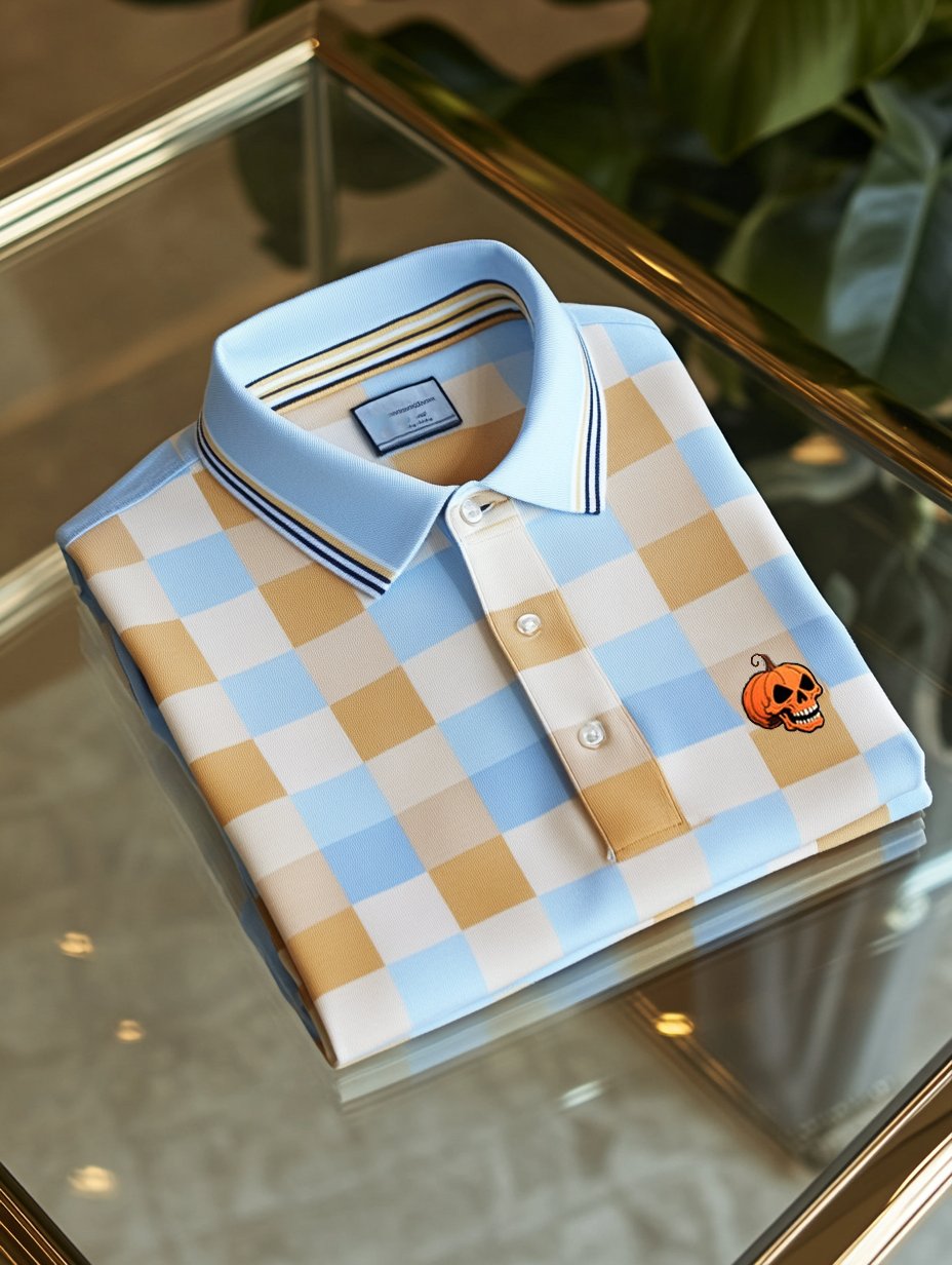 Camisa polo clásico ejecutivo Check Halloween Pumpkin Skull Button de manga corta para hombre