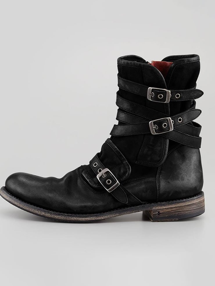 Botas retro round head cinturón buckle side cierre thick heel casual para hombre