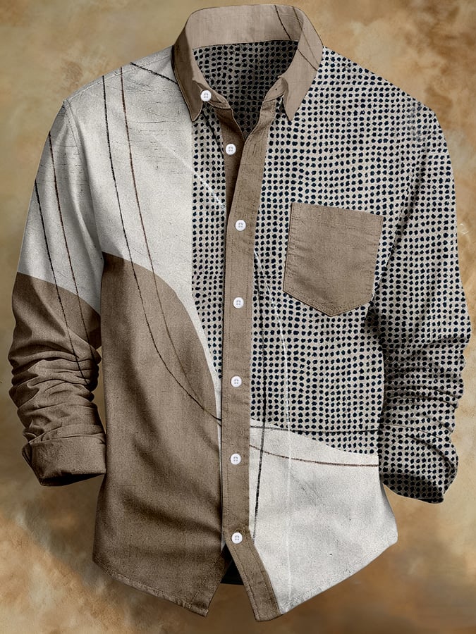 Camisa retro Abstract Art estampado Comfortable ejecutivo Style para hombre