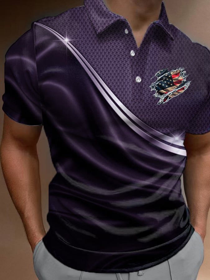 Camisa polo casual Independence Day Flag estampado para hombre