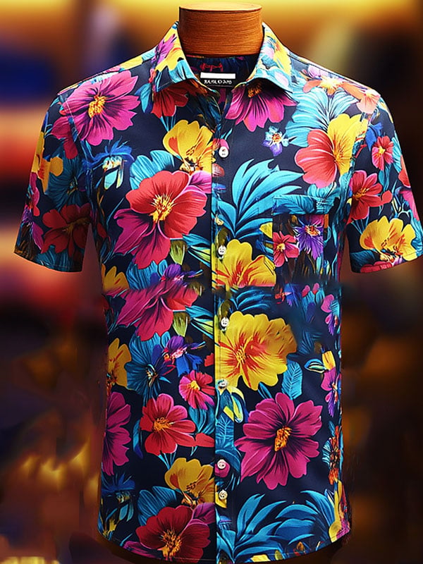 Camisa Beach Vacation floral de manga corta para hombre