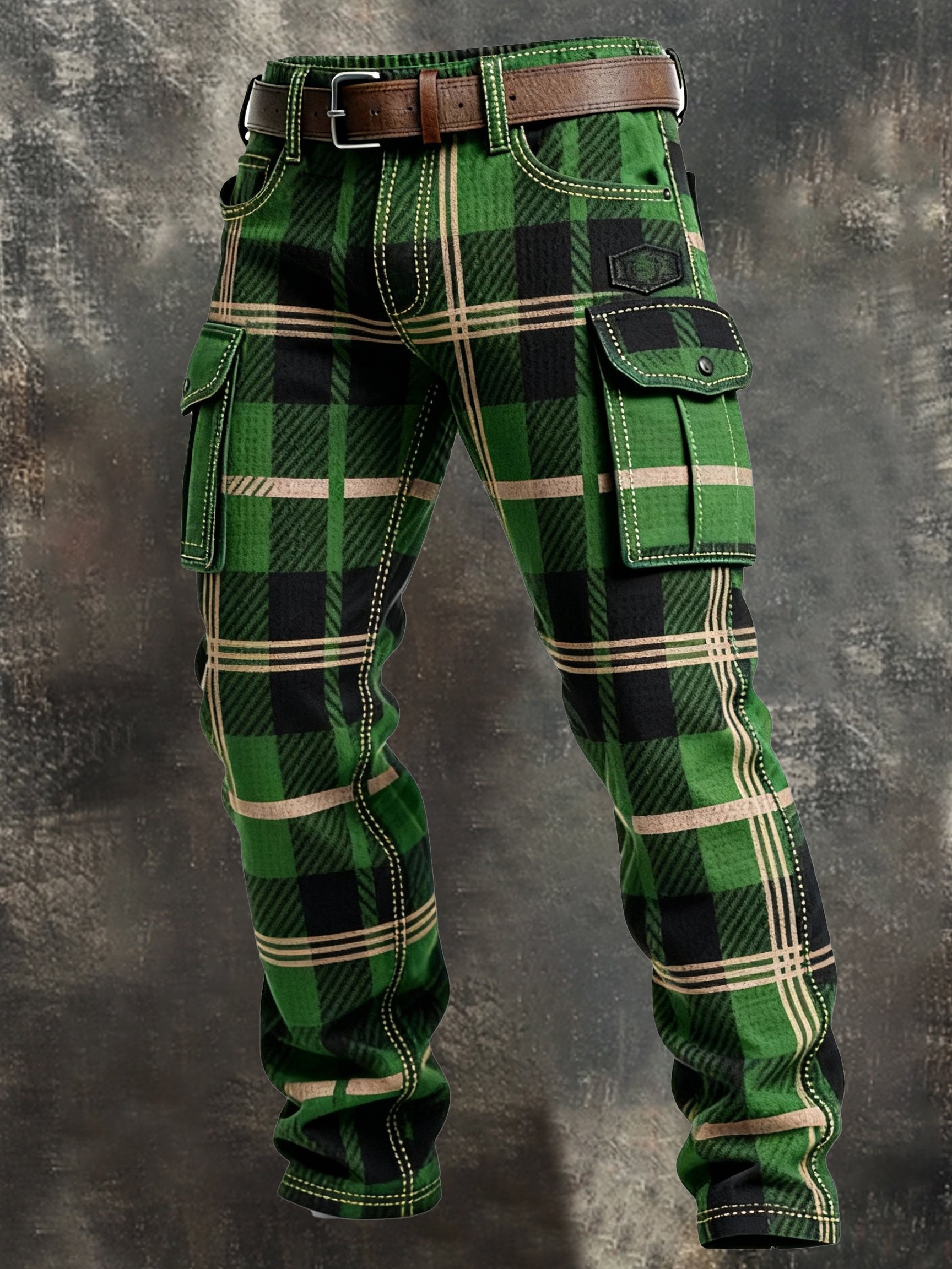 Pantalón retro en bloques de color desgastado bolsillo Cargo para hombre