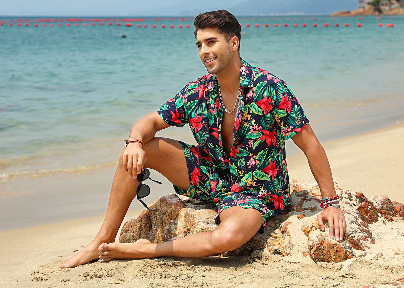 Camisa casual Apricot Vacation Style & shorts Set para hombre