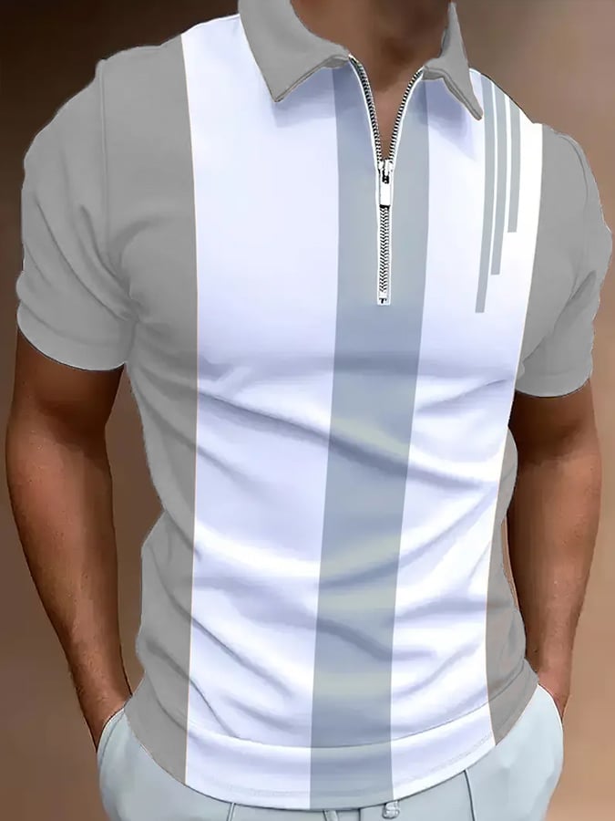Camisa polo casual en bloques de color con cierre para hombre