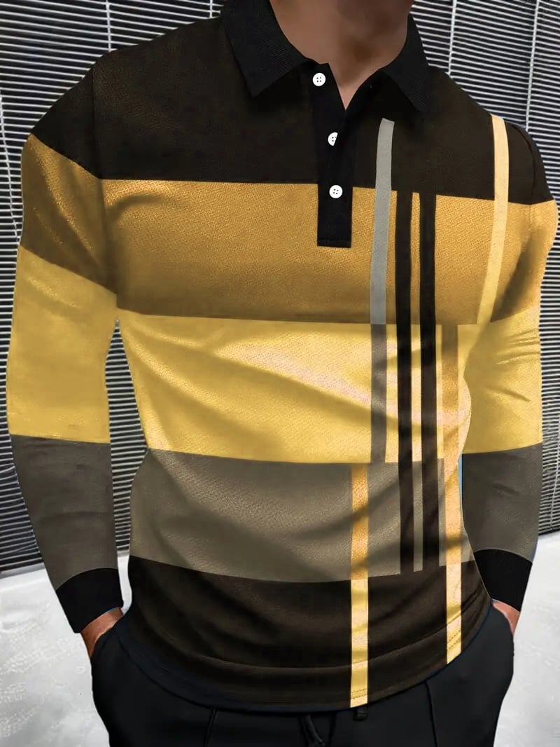 Camisa polo ejecutivo casual a rayas de manga larga para hombre
