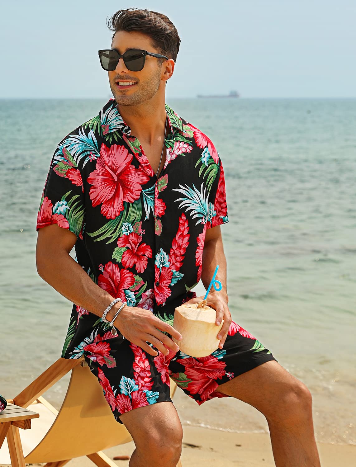 Camisa casual Apricot Vacation Style & shorts Set para hombre