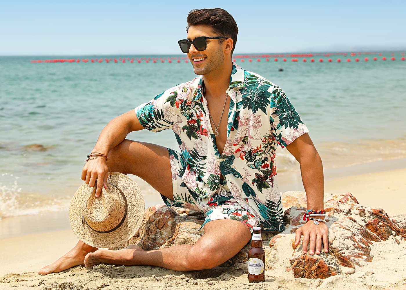 Camisa casual Apricot Vacation Style & shorts Set para hombre