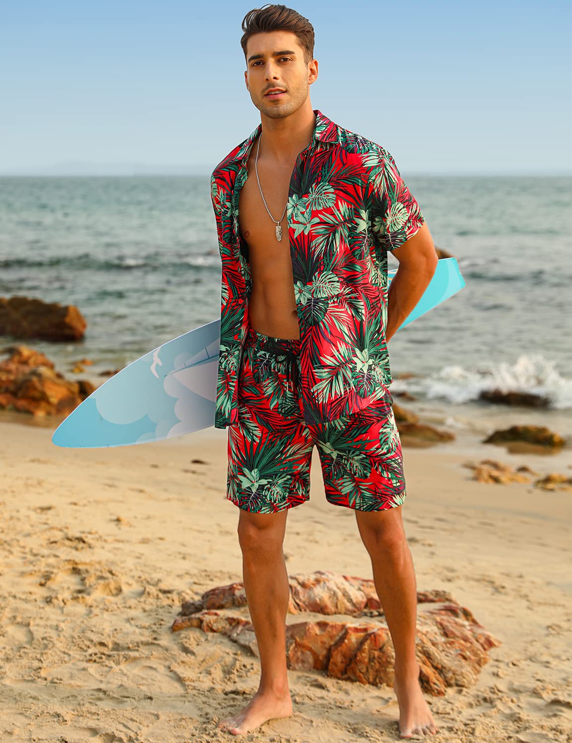 Camisa casual Apricot Vacation Style & shorts Set para hombre