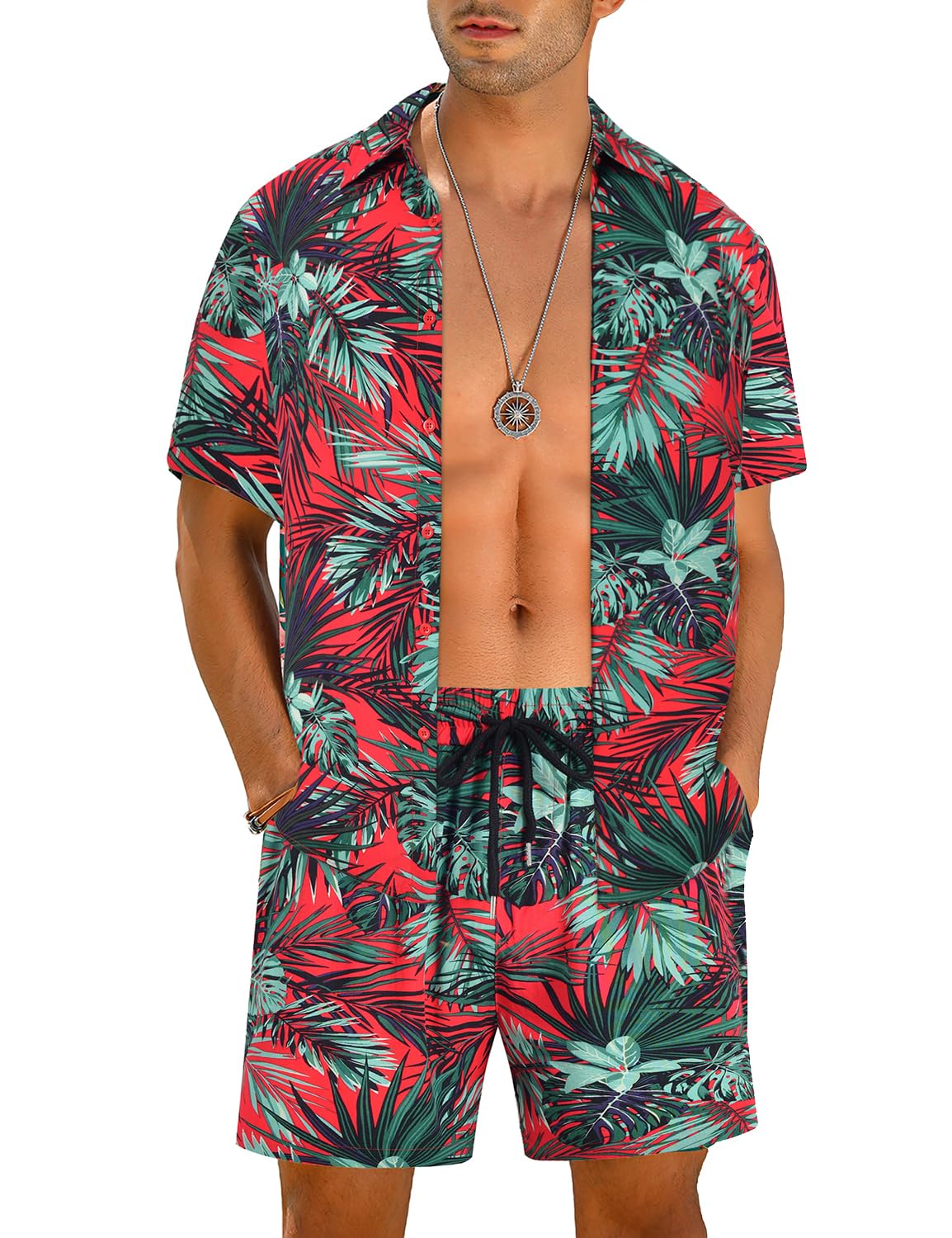 Camisa casual Apricot Vacation Style & shorts Set para hombre
