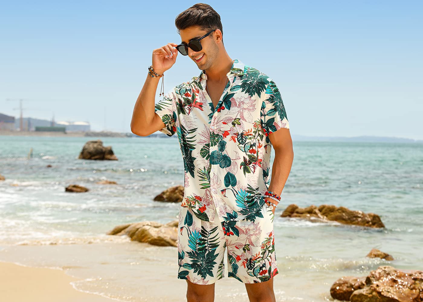 Camisa casual Apricot Vacation Style & shorts Set para hombre