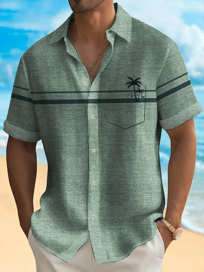 para hombre Resort Style Contrast Print casual de manga corta camisa