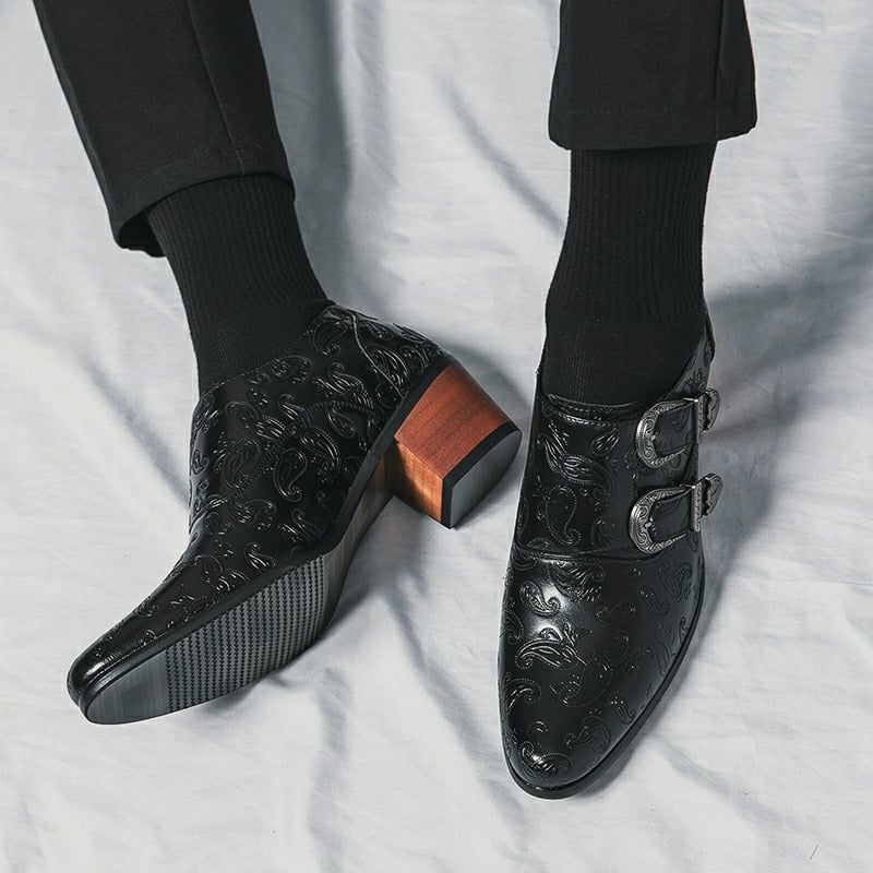Zapatos Chunky Heel Sculpted de moda casual Buckle cuero para hombre