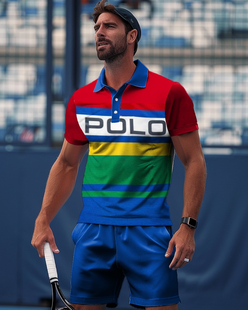 Camisa polo British French ejecutivo Sports 2-piece shorts Set para hombre