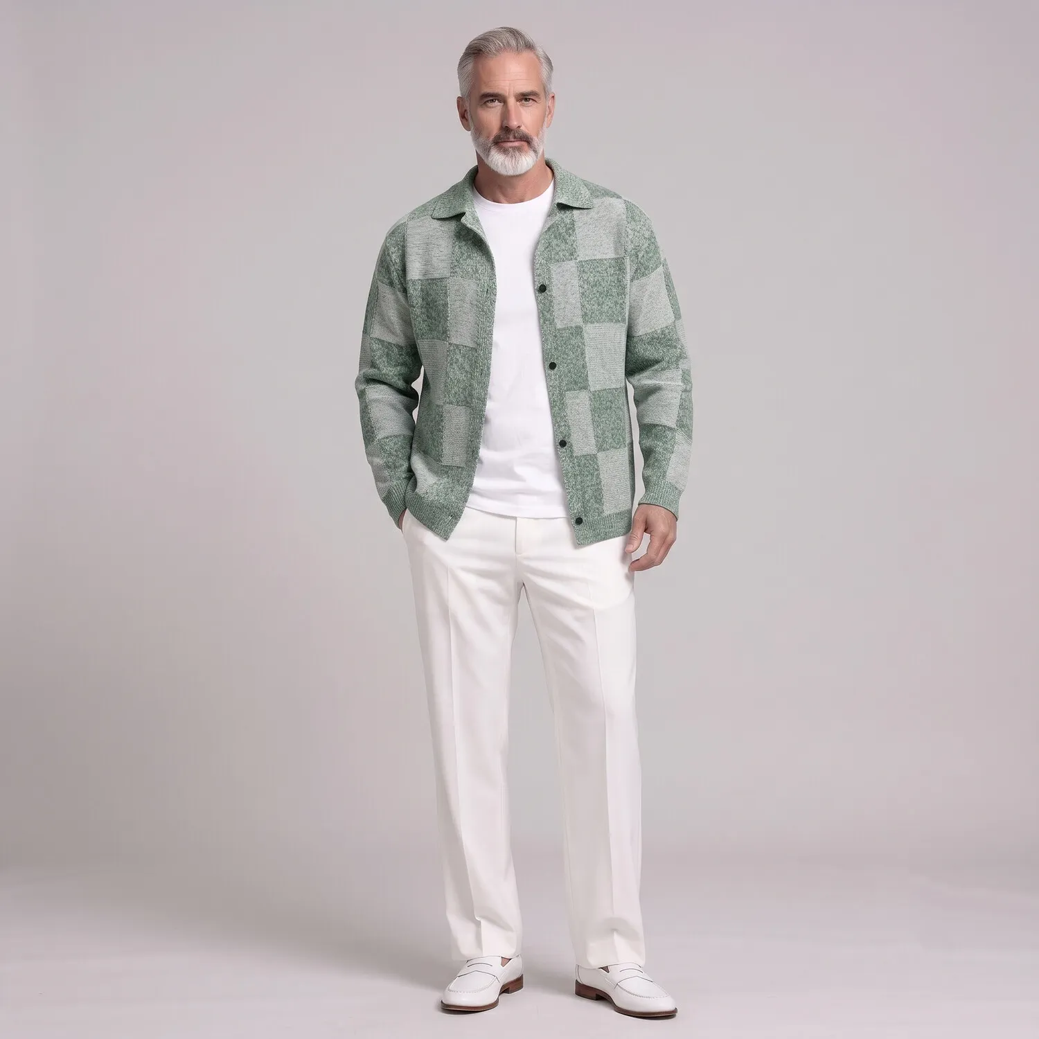 para hombre de moda Plaid Pattern Two-Tone Single Breasted tejidoted Cardigan
