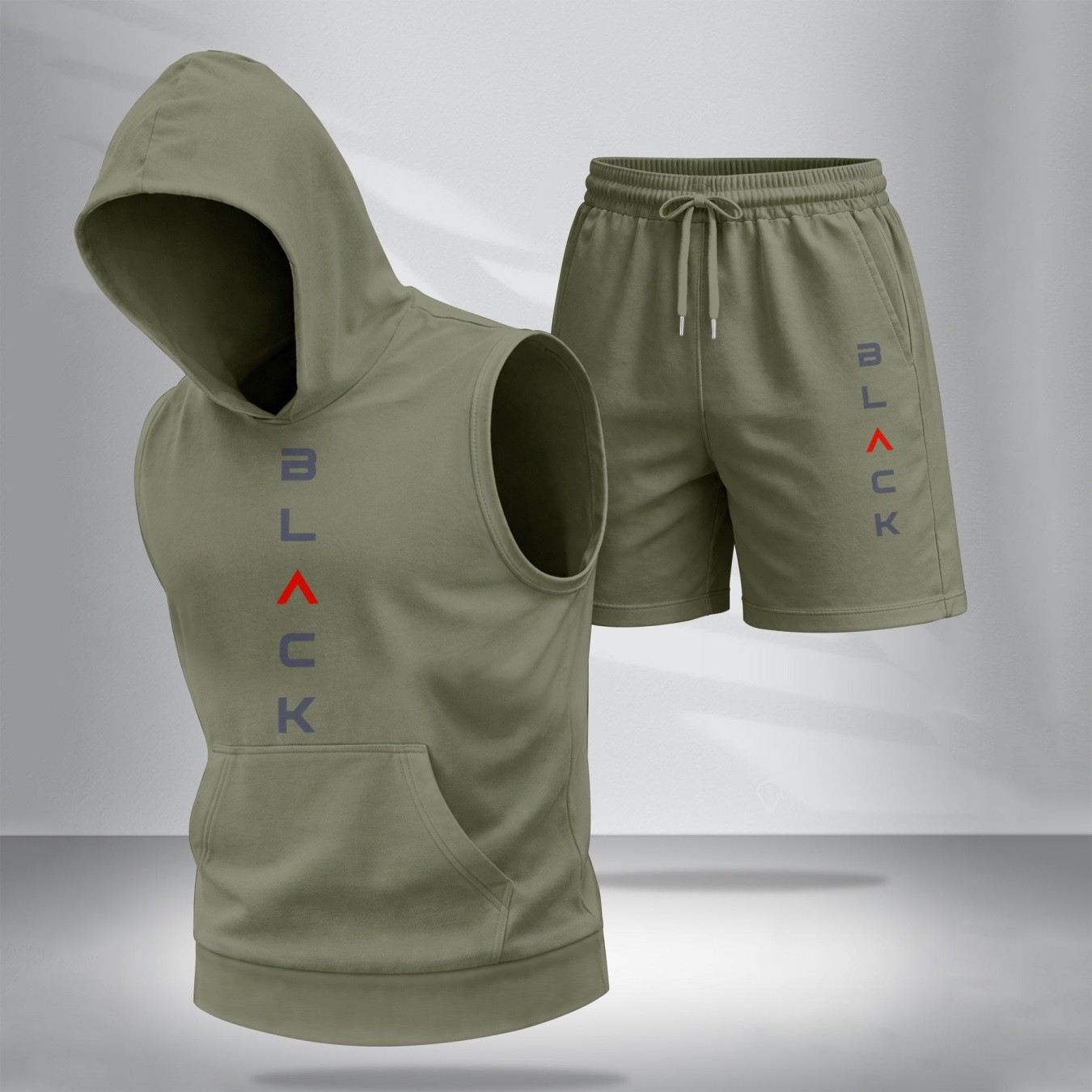 Sudadera con capucha Sleeveless & shorts Set – “BLACK” Vertical Graphic Design, casual Summer Streetwear, Regular Fit Two-Piece Tracksuit, Athletic para exterior Activewear, TikTok Trending Summer Outfit para hombre