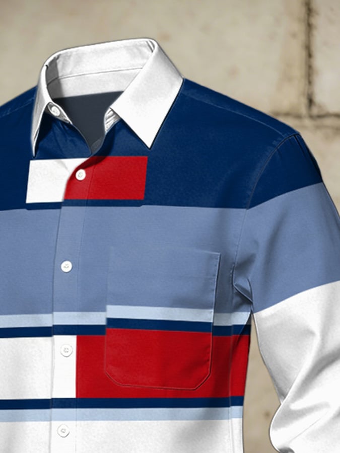Camisa retro Abstract Art estampado Comfortable ejecutivo Style para hombre