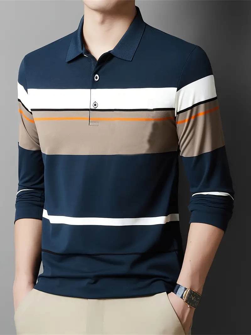 Ejecutivo casual a rayas con botones Polo para hombre